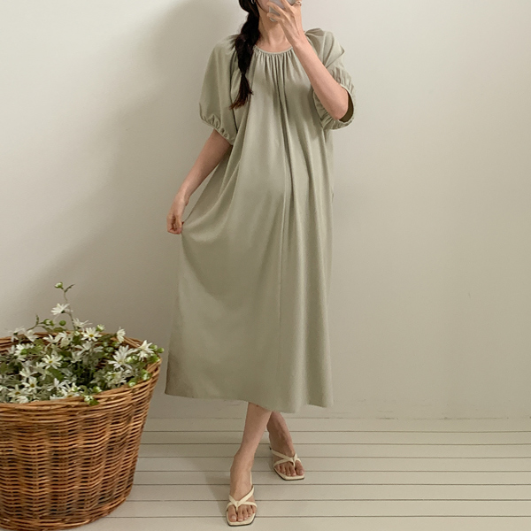 Maternity*Double-sided shirring balloon maternity dress