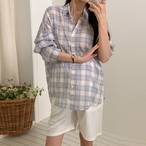 Maternity*Prom Check Loose Fit Shirt