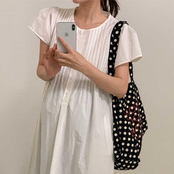 <b>[Popularity vote #1]</b> Maternity*Cotton pin tuck half-open maternity dress (breastfeeding possible)