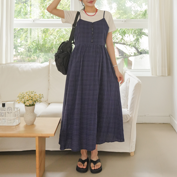 Maternity*Button check bustier maternity dress