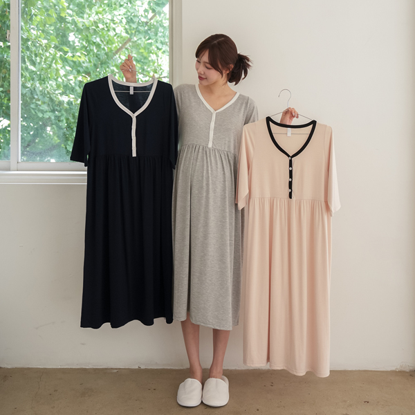 Maternity*Home Color Line Maternity One-Piece (Nursing-Friendly) (Long-sleeve/Short-sleeve)