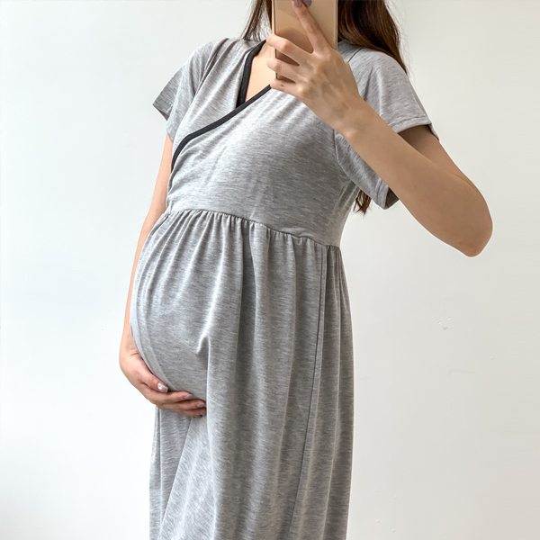 Maternity*Semi-color wrap maternity dress (breastfeeding possible) (Long-sleeve/Short-sleeve)