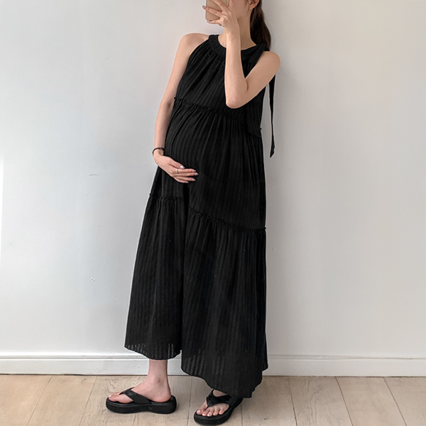 Maternity* Halter neck ribbon cancan maternity dress