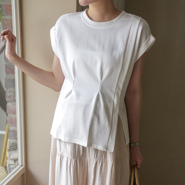 Maternity*Pin Tuck Team Cap Sleeve T-shirt