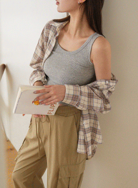 Maternity*Natural wrinkle check loose fit shirt
