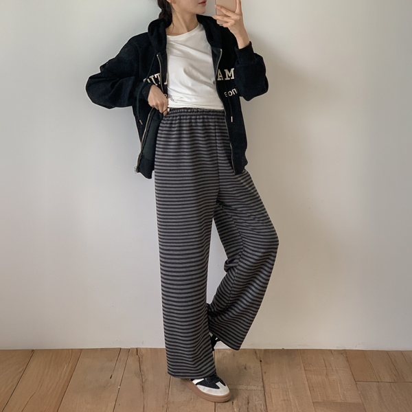 <b>[Opening Special]</b> <b>[Tension Good/Soft and Tangle]</b> [S-made] Maternity* Striped Over-Wide Stopper Maternity Pants