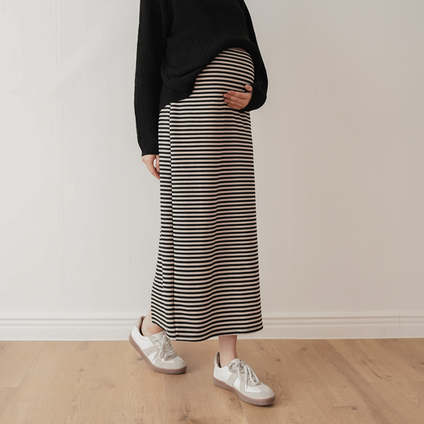<b>[Opening Special]</b> <b>[Tension Good/Tangle Fit/One-Mile Wear]</b> [S-made] Maternity*Stripe Maxi Maternity Skirt