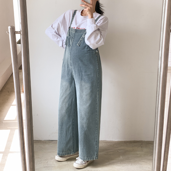 Maternity*Denim wide-fit adjustable jumpsuit
