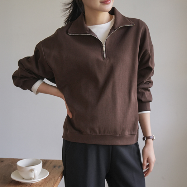 Maternity*Falling Half Zip-up Man-to-Man T-shirt