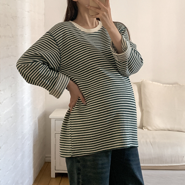 <b>[Daily Look/Upper Body Cover]</b> [S-made] Maternity*Rodem Stripe Tok Tok Cotton Maternity T-shirt