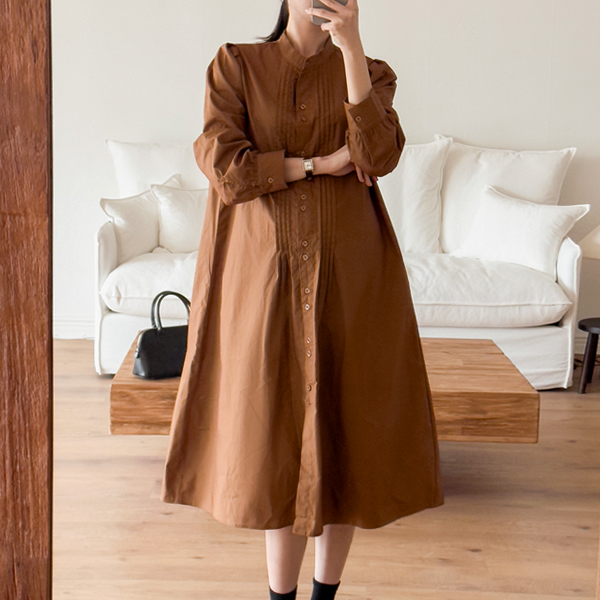 <b>[Opening Special]</b> <b>[Wedding Guest Look/Word-of-Mouth Item]</b> [S-made] Maternity*Henry Neck Pintuck Midi Maternity Dress