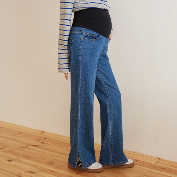 <b>[Opening Special]</b> <b>[3D Seamless/Slit Point]</b> [S-made] Maternity* Life-Fit Slit Spandex Wide Maternity Jeans
