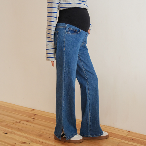 <b>[Opening Special]</b> <b>[3D Seamless/Slit Point]</b> [S-made] Maternity* Life-Fit Slit Spandex Wide Maternity Jeans