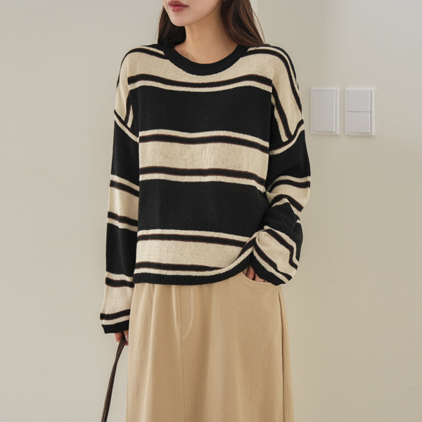 Maternity*Kitsu Semi-Crop Striped Knit