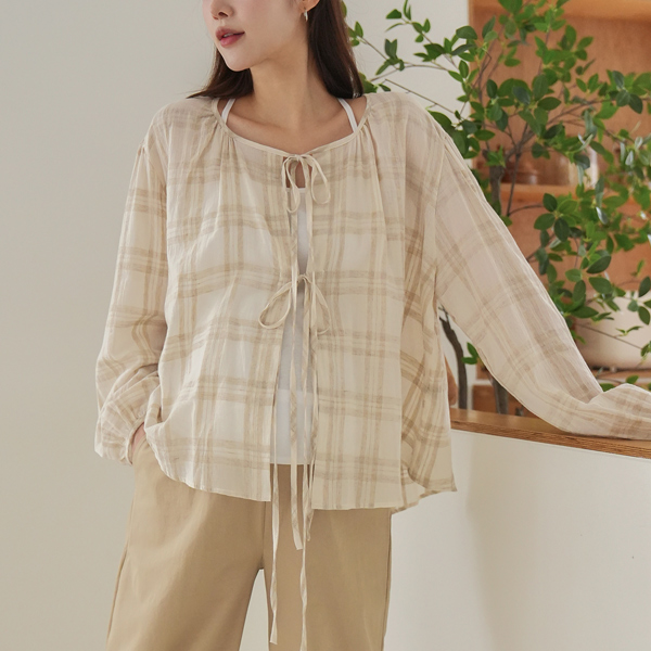 Maternity*Two-ribbon check cruise cardigan blouse
