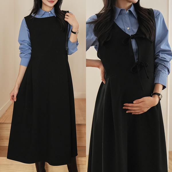 <b>[Opening Special]</b> <b>[No Flab Accents/Long & Short]</b> [S-made] Maternity*2WAY Ribbon Bustier Maternity Dress