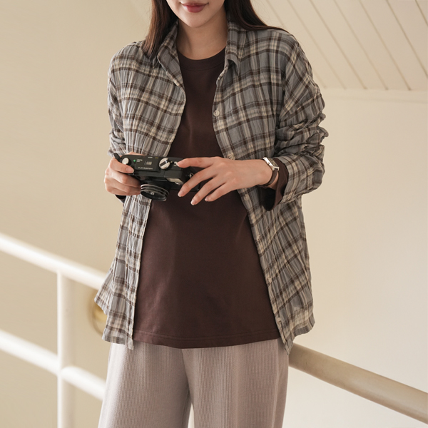 Maternity*Autumn Light Cotton Check Shirt
