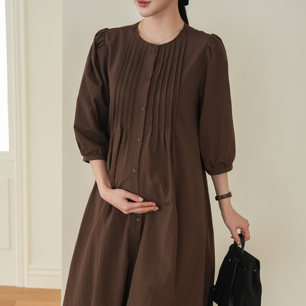 <b>[Limited-time discount]</b> Maternity*8-part rustling pintuck button maternity dress