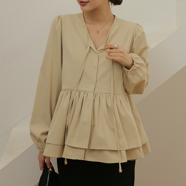 Maternity*Roné Double Frill Blouse (Nursing-Friendly)