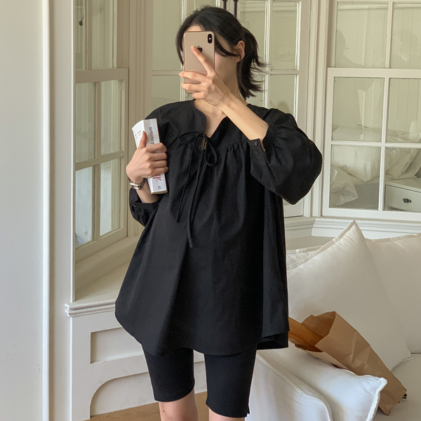 Maternity*Ribbon Shirring Overfit Blouse