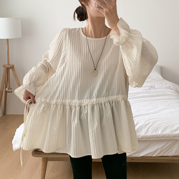 Maternity*Big Frill Fit Adjustable Wrinkle Blouse