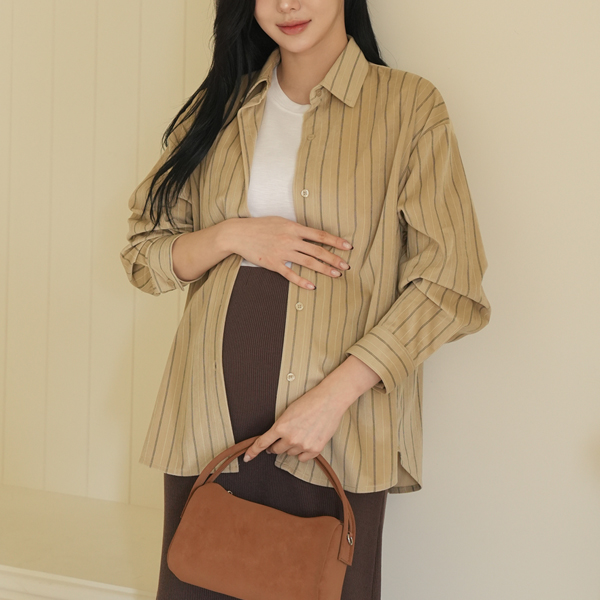 <b>[Autumn Feel/Striped Shirt]</b> [S-made] Maternity*Golden Stripe Maternity Shirt