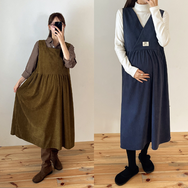 <b>[Opening Special]</b> <b>[Warm Golden]</b> [S-made] Maternity* Two-Way Wrap Corduroy Maternity Dress