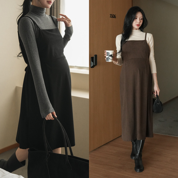 <b>[Limited-time discount]</b> <b>[Tension Good/Daily]</b> [S-made] Maternity* Waist-cinching, wide-leg bustier maternity dress