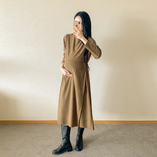 <b>[Limited-time discount]</b> <b>[Atmosphere/good]</b> [S-made] Maternity*Warm creamy wrap maternity dress