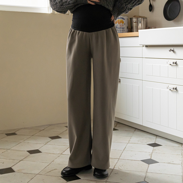Maternity*Holic Simple Semi-Wide Maternity Pants (Mink)