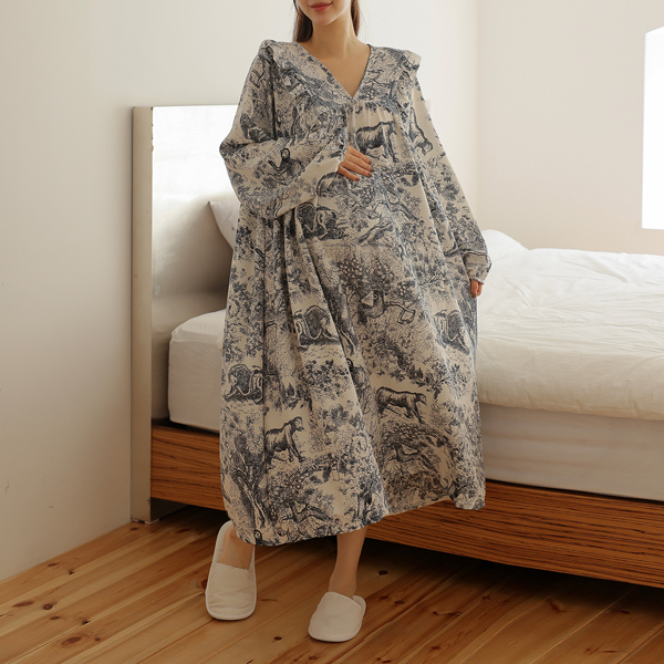 <b>[Explosive Reaction❤️/Great Value/Pajamas]</b> Maternity*Home Wrinkle Ruffle Maternity Dress