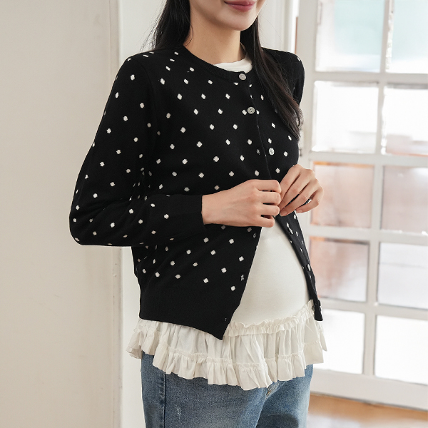 <b>[Limited-time discount]</b> Maternity* Dot Round Neck Cardigan