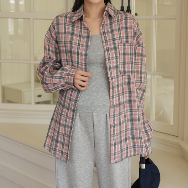 Maternity*Easy Check Loose Fit Shirt