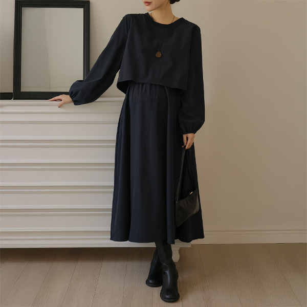 Maternity*Autumn Crop Layered Maternity Dress