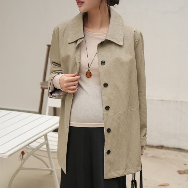 Maternity*Dry Leather Trench Half Jacket (Belt SET)