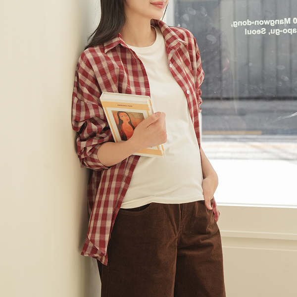Maternity*Daily Loose Fit Check Shirt
