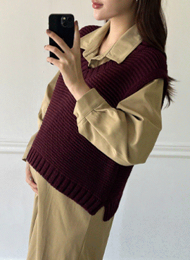 Maternity*Waffle V-Time Knit Vest