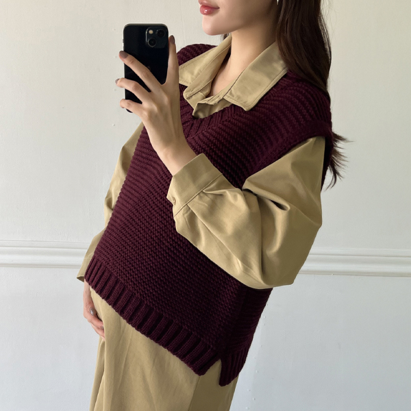 Maternity*Waffle V-Time Knit Vest