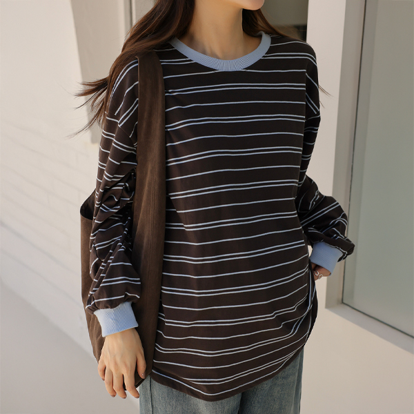 Maternity*Limore Stripe Loose fit t-shirts