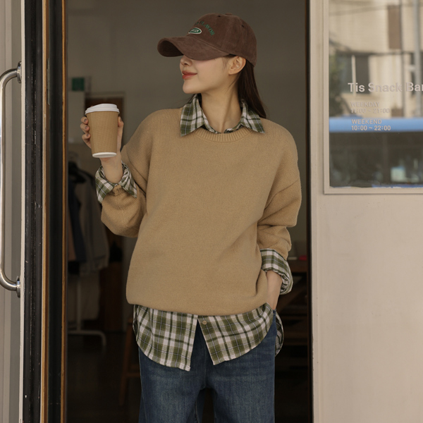 Maternity*Clean Basic Round Loose Fit-Knit