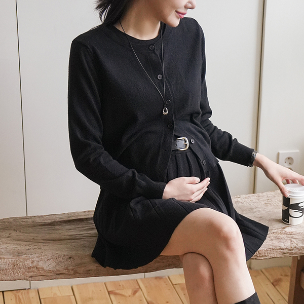 Maternity*Modern Pleated Cardigan Set Maternity Dress (Belt Included)