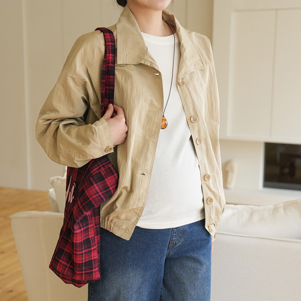 Maternity*Loose-fit banding button jacket
