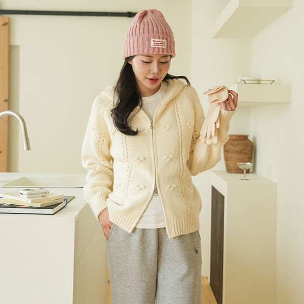 Maternity*loose fit popcorn knit Hoodies zip up