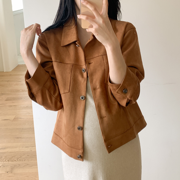 Maternity*Classic Suede Pocket Collar Jacket