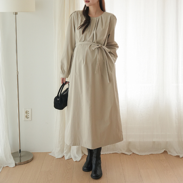 Maternity*Neckpintuckpuff maternity dress (String SET)