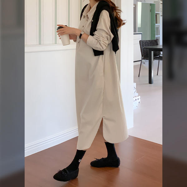 Maternity*Golden Half-Button Shirt Maternity Dress (Nursing-Friendly)