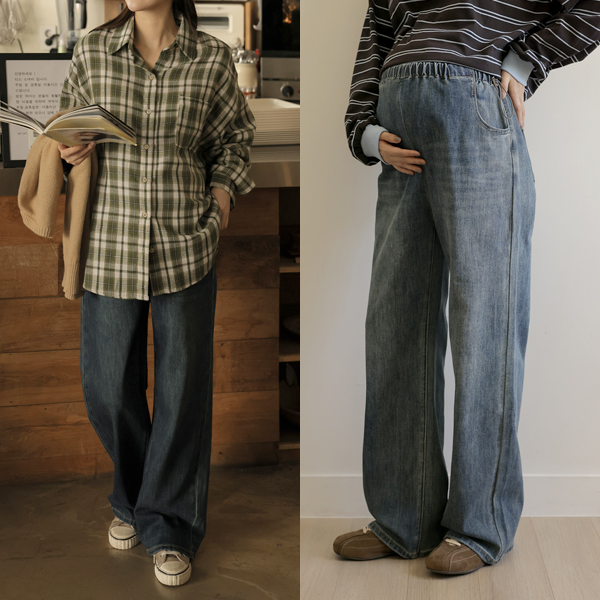 Maternity*Catwashed denim wide stopper maternity pants