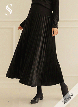 Maternity*Shining Velvet Pleated Maternity Skirt