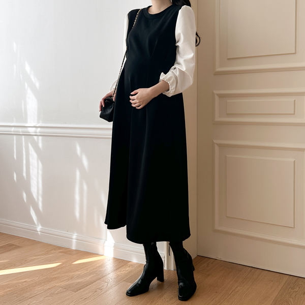 Maternity* Skin-fitting wrinkle maternity dress (ver.napping)