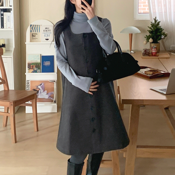 <b>[Limited-time discount]</b> Maternity* Bocashi-like wool bustier maternity dress